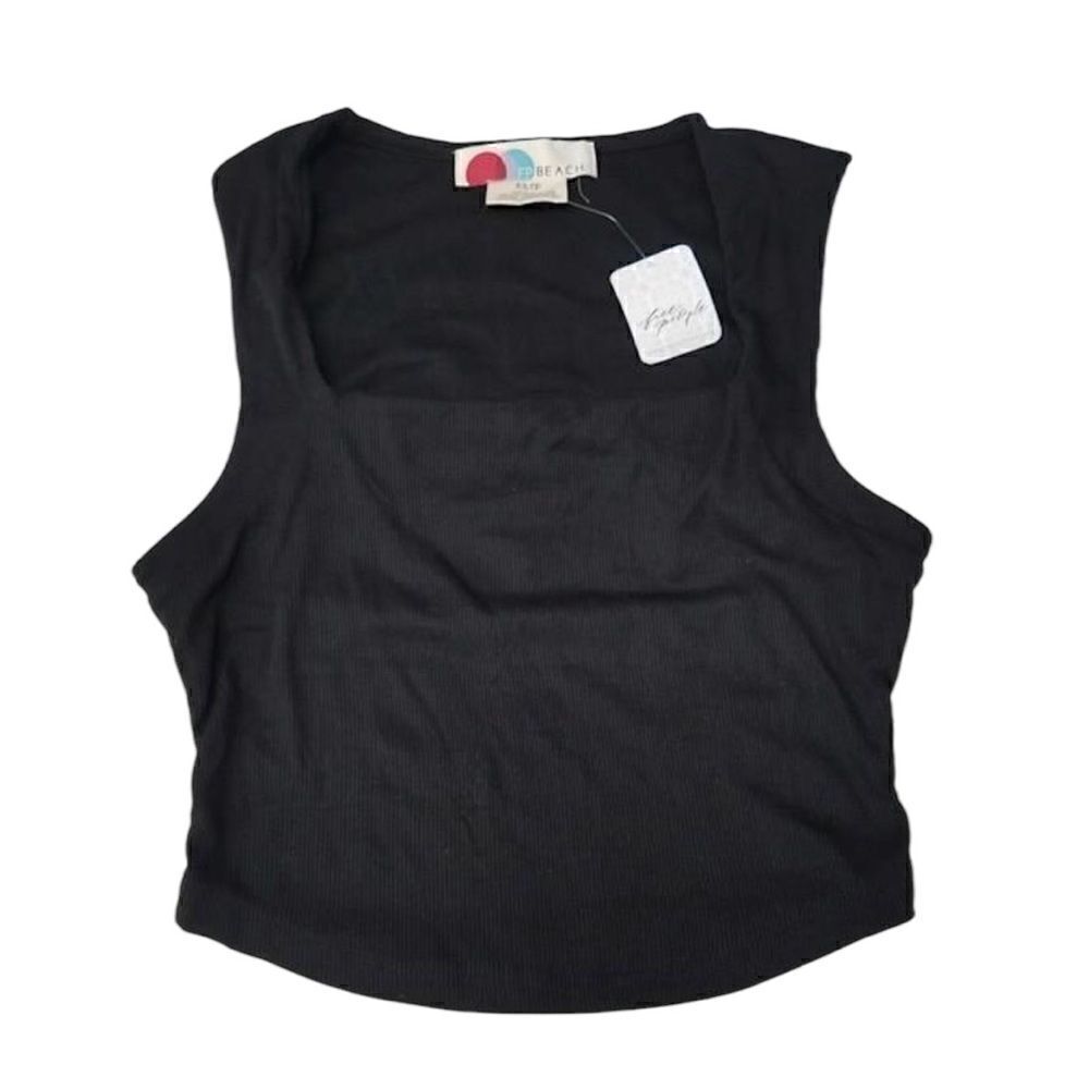 Free People FP Beach Women’s Black Ribbed Crewneck Cropped Tank‎ Top, XS, NWT